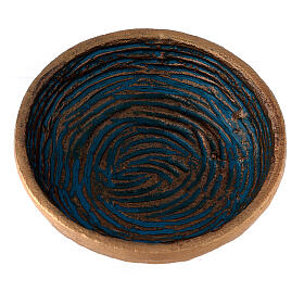 Incense bowl in gold painted aluminium with light blue decorations 4 3/4 in