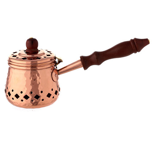 Hammered copper incense burner with wood handle 1