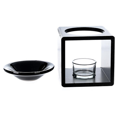 Essential oil candle burner black cube 12.5 cm 4