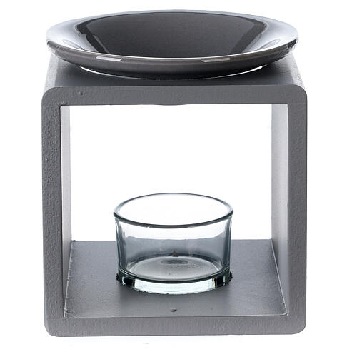 Candle oil diffuser grey cube ceramic 12.5 cm 1