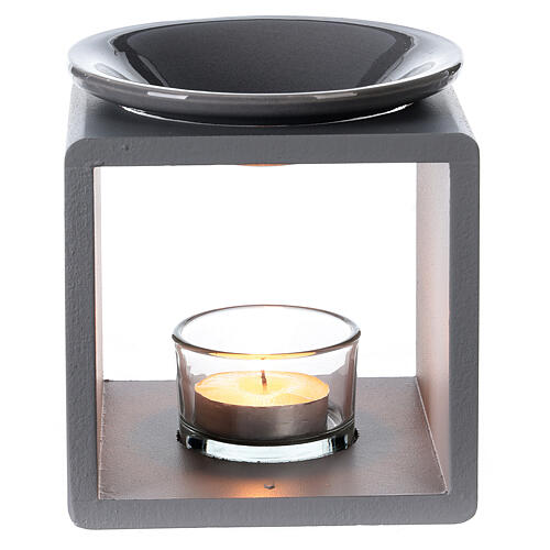 Candle oil diffuser grey cube ceramic 12.5 cm 2