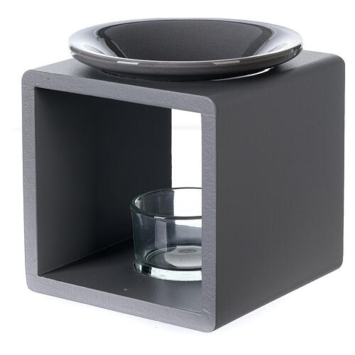 Candle oil diffuser grey cube ceramic 12.5 cm 3