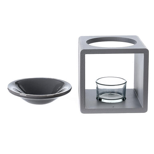 Candle oil diffuser grey cube ceramic 12.5 cm 4