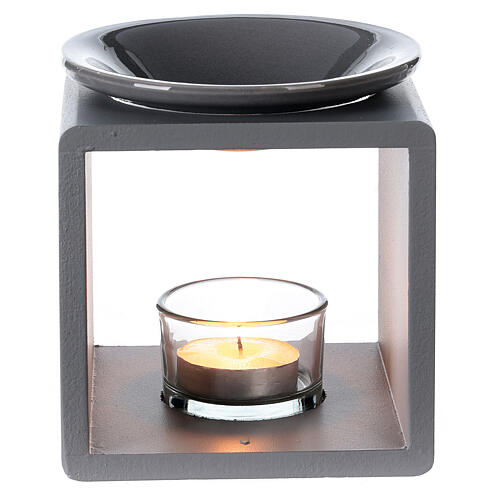 Candle oil diffuser grey cube ceramic 12.5 cm 1