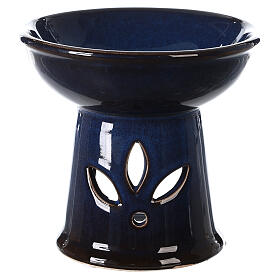 Diffuseur huile essentielle céramique émaillée bleue 13 cm Lotus