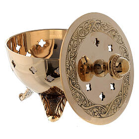 Incense bowl, gold plated brass, engraved ring, 8 cm diameter