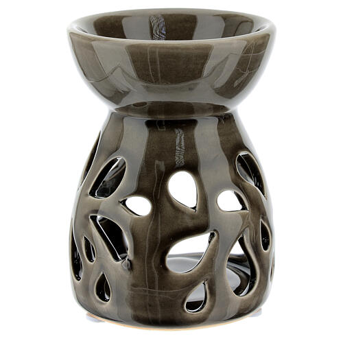 Candle oil diffuser in olive green perforated ceramic 11 cm 3
