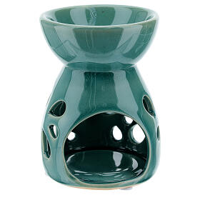 Green candle oil diffuser 11 cm ceramic perforated