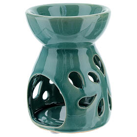Green candle oil diffuser 11 cm ceramic perforated