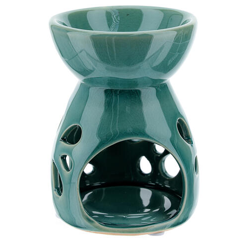 Green candle oil diffuser 11 cm ceramic perforated 1