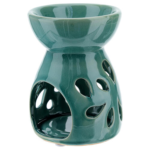 Green candle oil diffuser 11 cm ceramic perforated 2
