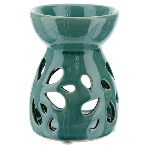 Green candle oil diffuser 11 cm ceramic perforated 3