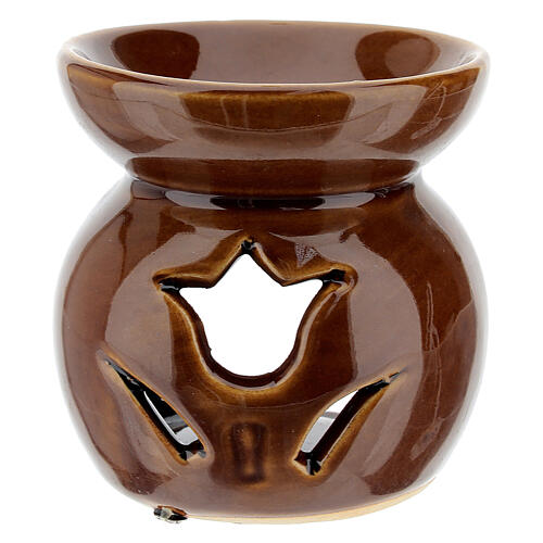 Pebetero esencias cerámica perforado marrón 8 cm 2