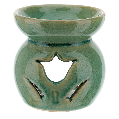 Queimador de óleos essenciais cerâmica perfurada 7 cm verde esmeralda 2