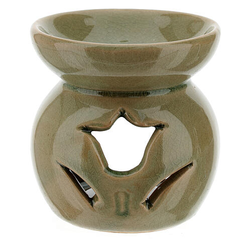 Pebetero esencias cerámica perforado 7 cm verde pantano 2