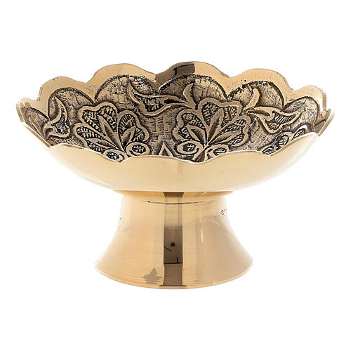 Ornate golden brass incense holder bowl diam 10 cm 1