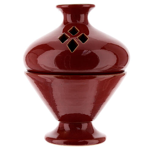 Brûle-encens en céramique rouge ajourée 13 cm 1