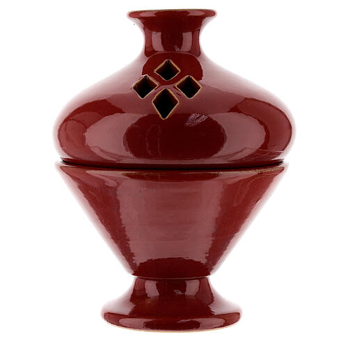 Bruciaincenso in ceramica rossa traforata 13 cm 1