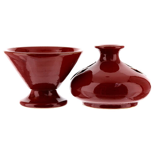 Bruciaincenso in ceramica rossa traforata 13 cm 2