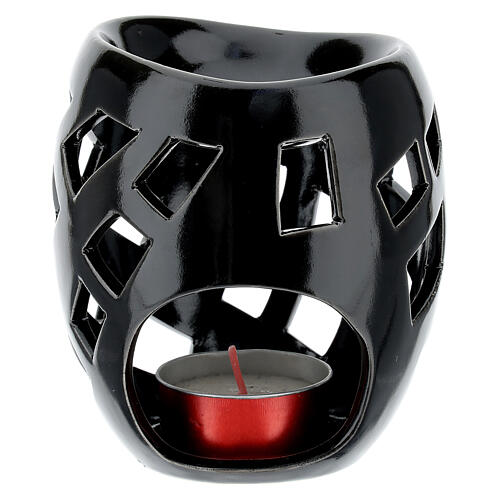 Black ceramic cut-out essential oil burner 12x11 cm 3