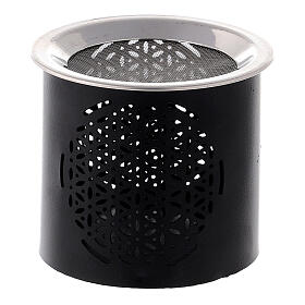 Black metal incense burner h 6 cm cut-out floral pattern