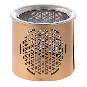Golden metal incense burner h 6 cm cut-out floral pattern