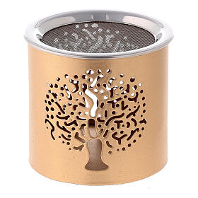 Golden metal incense burner with cut-out Tree of Life 6 cm