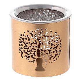 Golden metal incense burner with cut-out Tree of Life 6 cm
