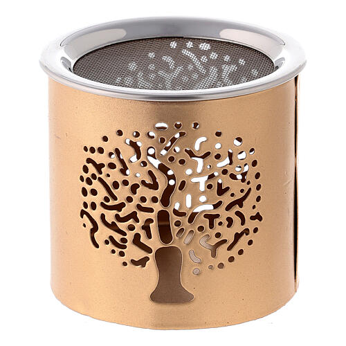 Queimador incenso metal dourado h 6 cm com árvore da vida perfurada 2