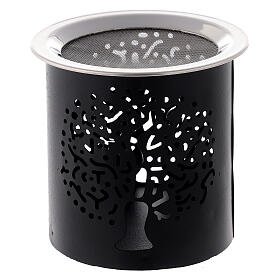 Black metal incense burner with cut-out Tree of Life 6 cm