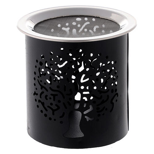 Black metal incense burner with cut-out Tree of Life 6 cm 2