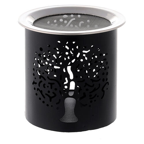 Kadzielniczka z żelaza czarna, h 9 cm, perforowana dekoracja drzewo życia 1