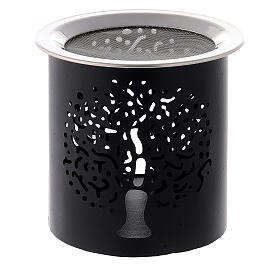 Queimador incenso metal preto h 6 cm com árvore da vida perfurada