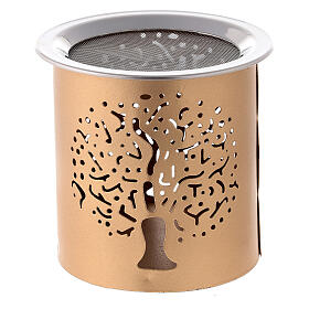 Golden metal incense burner 9 cm cut-out Tree of Life