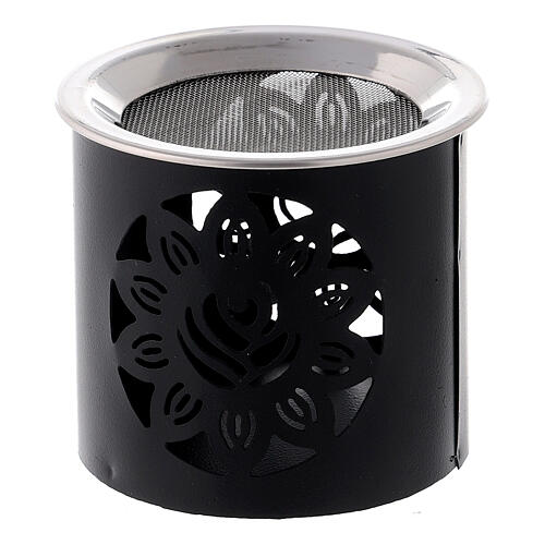 Incense burner with cut-out flower 6 cm black metal 2