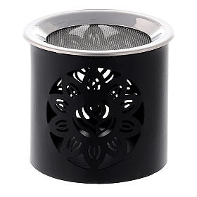 Incense burner h 6 cm perforated black iron floral decor