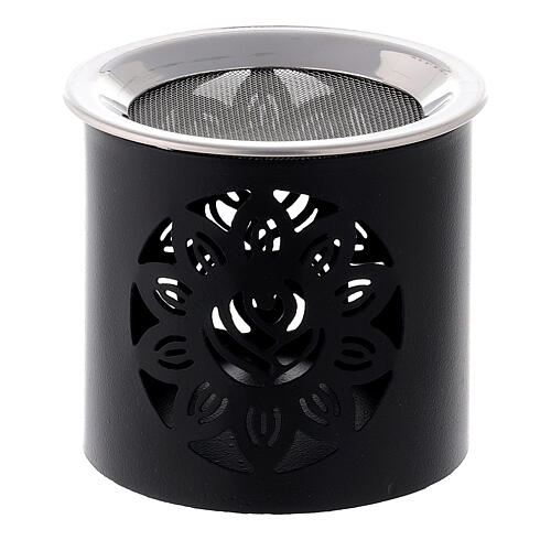 Incense burner h 6 cm perforated black iron floral decor 1