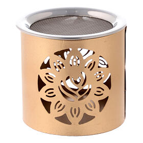 Incense burner with cut-out flower 6 cm golden metal
