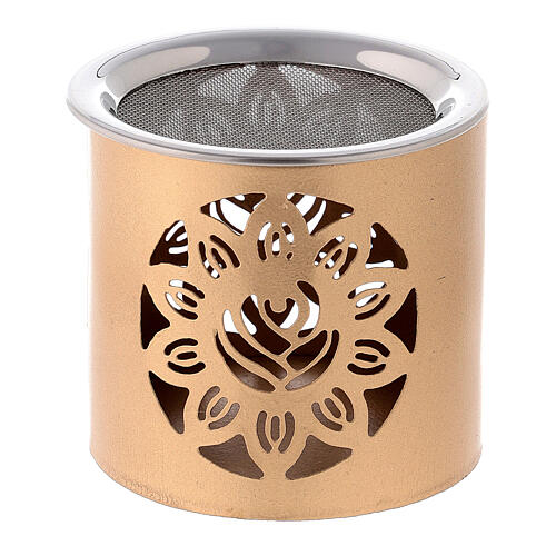 Incense burner with cut-out flower 6 cm golden metal 1