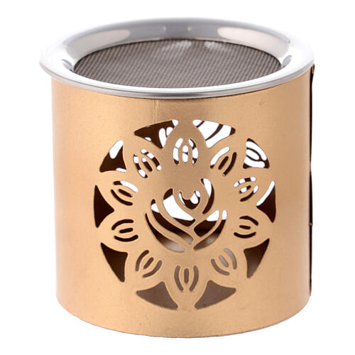 Incense burner with cut-out flower 6 cm golden metal 2