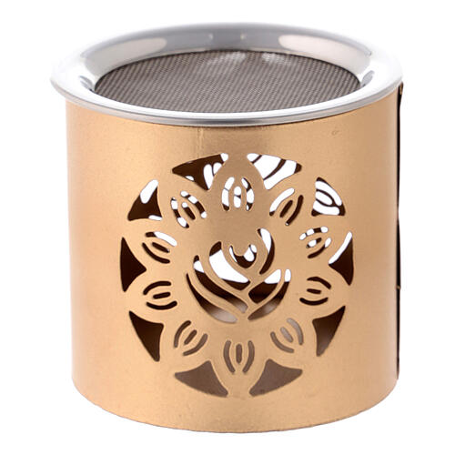 Bruciaincenso traforatura decori floreali ferro dorato h 6 cm 2