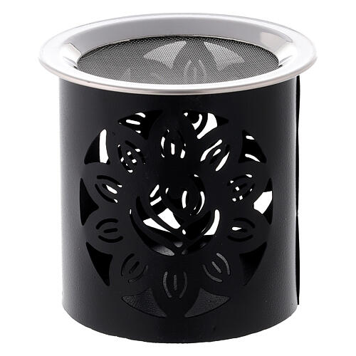 Incense burner with cut-out flower, black metal, 9 cm 2