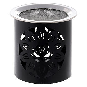 Black iron incense burner h 9 cm flower design