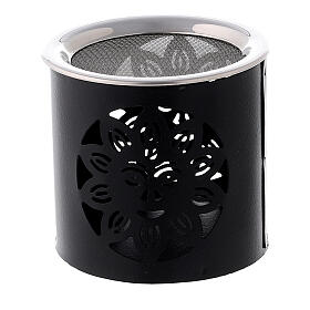 Black incense burner with cut-out sun, h 6 cm, metal