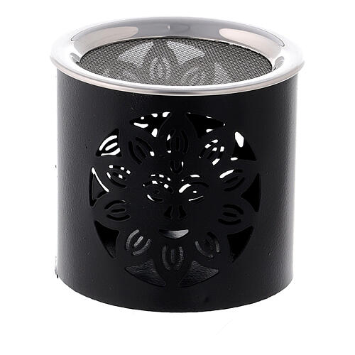 Black incense burner with cut-out sun, h 6 cm, metal 1