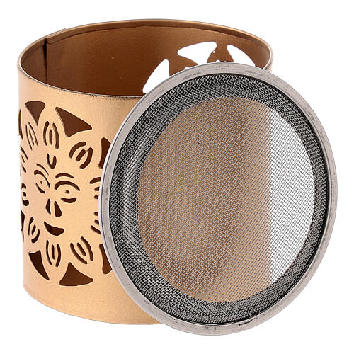 Queimador incenso dourado com sol perfurada metal h 6 cm 3
