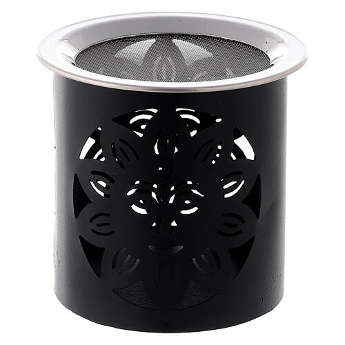 Incense burner with cut-out sun on black metal h 9 cm 1