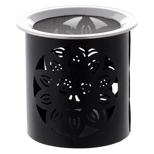 Incense burner with cut-out sun on black metal h 9 cm 2