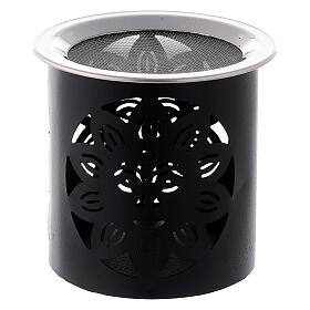 Black iron incense burner with sun decoration h 9 cm