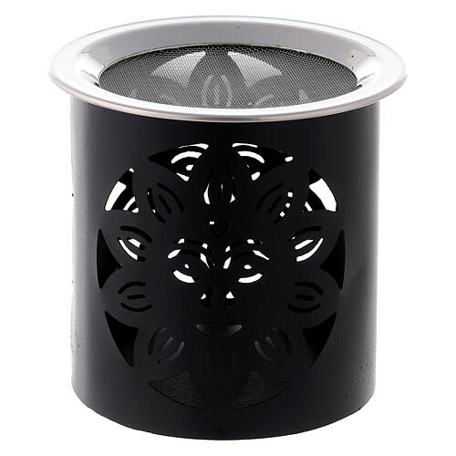 Black iron incense burner with sun decoration h 9 cm 1